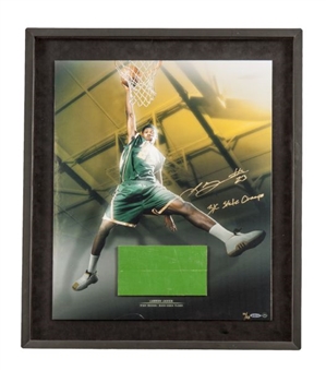 LeBron James Signed and Inscribed Upper Deck Limited Edition Photo with Game Used Floor Board 